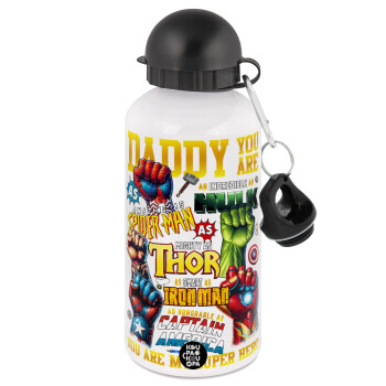 Daddy You Are my Hero, Μεταλλικό παγούρι νερού, Λευκό, αλουμινίου 500ml