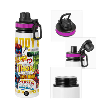 Daddy You Are my Hero, Metallic water bottle with safety lid, 850ml aluminum