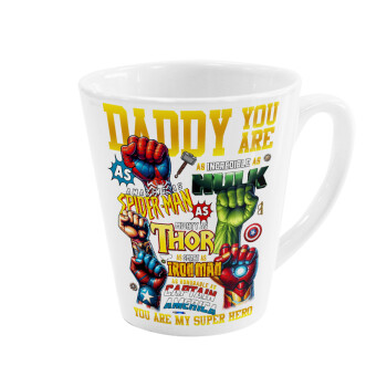 Daddy You Are my Hero, Κούπα κωνική Latte Λευκή, κεραμική, 300ml