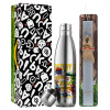 Easter Set, metallic stainless thermos flask (500ml) & scented flat Easter candle (30cm) (GRAY)