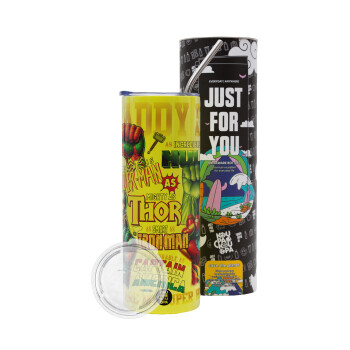 Daddy You Are my Hero, Neon Yellow Travel Tumbler, with metal straw (Stainless steel 304 Food grade, BPA free, 600ml)