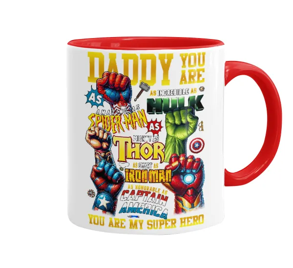 Daddy You Are my Hero — Κούπα χρωματιστή κόκκινη, κεραμική, 330ml