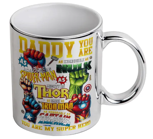 Daddy You Are my Hero — Κούπα κεραμική, ασημένια καθρέπτης, 330ml