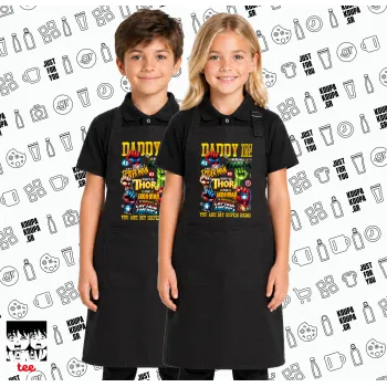 Daddy You Are my Hero, Μαύρη ΠΑΙΔΙΚΗ Ποδιά μακριά Σεφ ολόσωμη με τσέπες