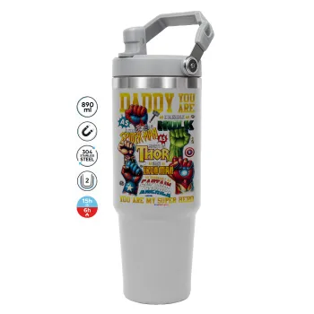 Daddy You Are my Hero, GREY color, 890ml (30oz) stainless Steel Tumbler with Handle