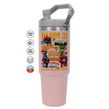 Daddy You Are my Hero, Pink color, 890ml (30oz) stainless Steel Tumbler with Handle