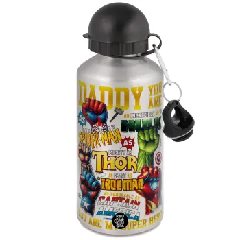 Daddy You Are my Hero, Μεταλλικό παγούρι νερού, Ασημένιο, αλουμινίου 500ml