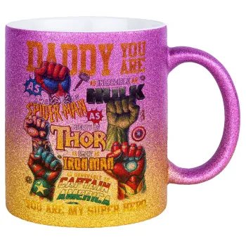 Daddy You Are my Hero, Κούπα Χρυσή/Ροζ Glitter, κεραμική, 330ml