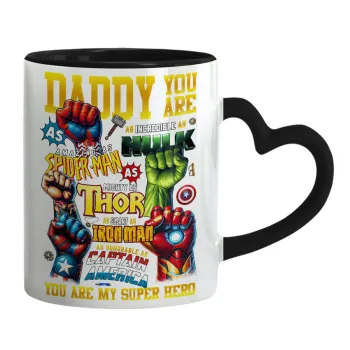 Daddy You Are my Hero, Mug heart black handle, ceramic, 330ml