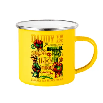 Daddy You Are my Hero, Yellow Enamel Metallic Cup 360ml