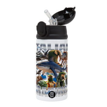 Italian Brainrot, Παιδικό παγούρι θερμό, ανοξείδωτο, με καλαμάκι ασφαλείας, Μαύρο (360ml) BPA-FREE