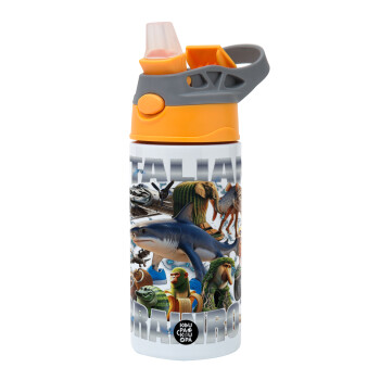 Italian Brainrot, Παιδικό παγούρι θερμό, ανοξείδωτο, με καλαμάκι ασφαλείας, Πορτοκαλί/Γκρι (360ml) BPA-FREE