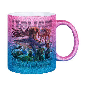 Italian Brainrot, Κούπα Χρυσή/Μπλε Glitter, κεραμική, 330ml