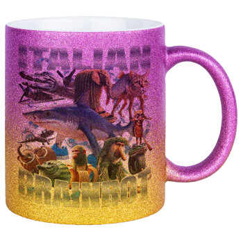 Italian Brainrot, Κούπα Χρυσή/Ροζ Glitter, κεραμική, 330ml