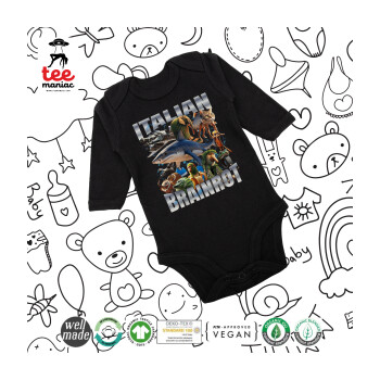 Italian Brainrot, Μακρυμάνικο βρεφικό φορμάκι, 0-18 μηνών, ΜΑΥΡΟ, 100% Organic Cotton