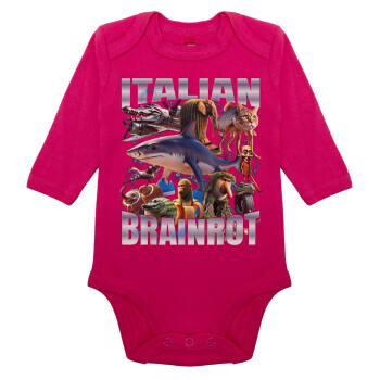 Italian Brainrot, Μακρυμάνικο βρεφικό φορμάκι, 0-18 μηνών, ΡΟΖ, 100% Organic Cotton