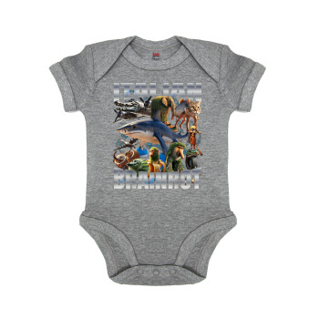 Italian Brainrot, Βρεφικό φορμάκι μωρού, 0-18 μηνών, ΓΚΡΙ ΜΕΛΑΝΖΕ, 100% Organic Cotton, κοντομάνικο