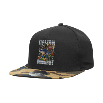 Italian Brainrot, Καπέλο Ενηλίκων Flat Snapback Μαύρο/Παραλλαγή, (100% ΒΑΜΒΑΚΕΡΟ TWILL, ΕΝΗΛΙΚΩΝ, UNISEX, ONE SIZE)
