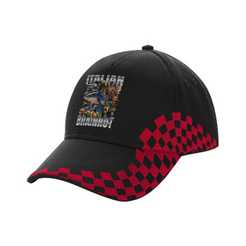 Italian Brainrot, Καπέλο Ενηλίκων Ultimate ΜΑΥΡΟ/ΚΟΚΚΙΝΟ RACING, (100% ΒΑΜΒΑΚΕΡΟ DRILL, ΕΝΗΛΙΚΩΝ, UNISEX, ONE SIZE)