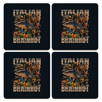 Italian Brainrot, ΣΕΤ x4 Σουβέρ ξύλινα τετράγωνα plywood (9cm)