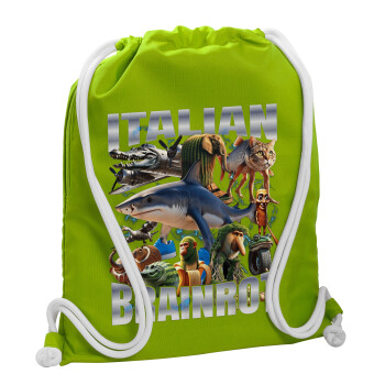 Italian Brainrot, Τσάντα πλάτης πουγκί GYMBAG LIME GREEN, με τσέπη (40x48cm) & χονδρά κορδόνια