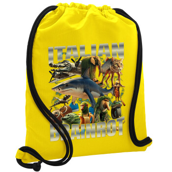 Italian Brainrot, Backpack pouch GYMBAG Yellow, with pocket (40x48cm) & thick cords