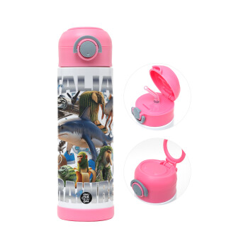 Italian Brainrot, Παιδικό παγούρι θερμό, ανοξείδωτο, με καλαμάκι ασφαλείας, ΡΟΖ (500ml)