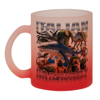 Italian Brainrot, Κούπα γυάλινη δίχρωμη με βάση το κόκκινο ματ, 330ml