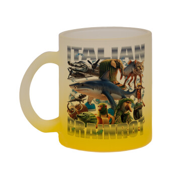 Italian Brainrot, Κούπα γυάλινη δίχρωμη με βάση το κίτρινο ματ, 330ml