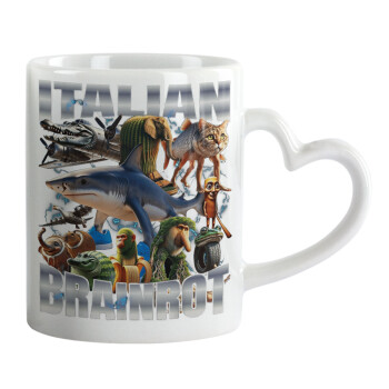 Italian Brainrot, Κούπα καρδιά χερούλι λευκή, κεραμική, 330ml