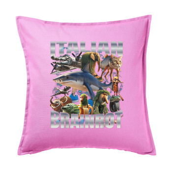 Italian Brainrot, Μαξιλάρι καναπέ ΡΟΖ 100% βαμβάκι, περιέχεται το γέμισμα (50x50cm)
