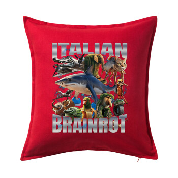 Italian Brainrot, Μαξιλάρι καναπέ Κόκκινο 100% βαμβάκι, περιέχεται το γέμισμα (50x50cm)