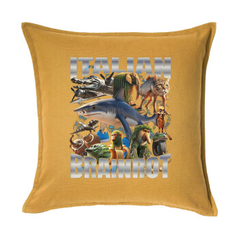 Italian Brainrot, Μαξιλάρι καναπέ Κίτρινο 100% βαμβάκι, περιέχεται το γέμισμα (50x50cm)