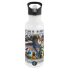 White water bottle with straw, stainless steel 600ml