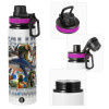 Metallic water bottle with safety lid, 850ml aluminum