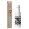 Easter Set, metallic stainless thermos bottle (500ml) & scented flat Easter candle (30cm) (GRAY)