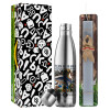 Easter Set, metallic stainless thermos flask (500ml) & scented flat Easter candle (30cm) (GRAY)