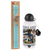 Easter Set, metallic aluminum water bottle (500ml) & scented flat candle (30cm) (TURQUOISE)