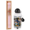 Easter Set, metallic aluminum bottle (500ml) & aromatic flat Easter candle (30cm) (PINK)