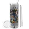Tumbler stainless steel Silver 600ml, with metal straw & cleaning brush