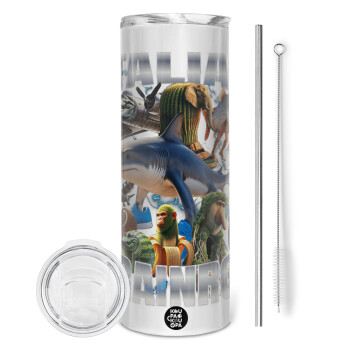 Italian Brainrot, Tumbler ποτήρι θερμό από ανοξείδωτο ατσάλι 600ml, με μεταλλικό καλαμάκι & βούρτσα καθαρισμού