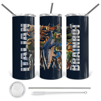 Italian Brainrot, Tumbler stainless steel 600ml, with metal straw & cleaning brush