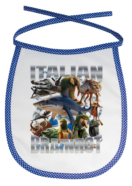 Italian Brainrot — Stain-resistant baby bib with tie, blue