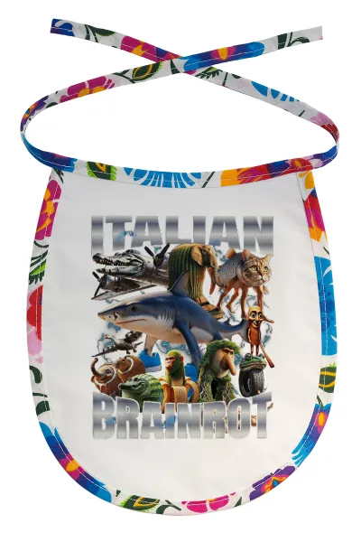 Italian Brainrot — Stain-resistant baby bib with tie, multicoloured