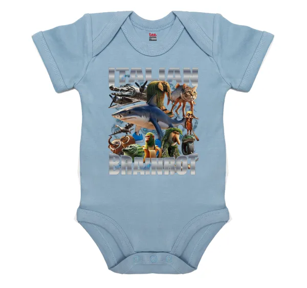 Italian Brainrot — Βρεφικό φορμάκι μωρού, 0-18 μηνών, Μπλε, 100% Organic Cotton, κοντομάνικο