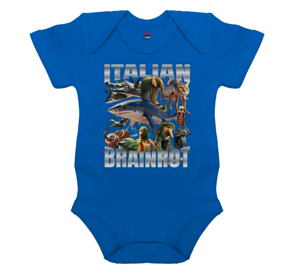 Italian Brainrot — Short-sleeve baby bodysuit, cobalt blue, 100% organic cotton