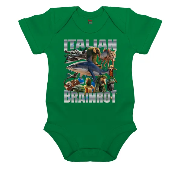 Italian Brainrot — Βρεφικό φορμάκι μωρού, ΠΡΑΣΙΝΟ, 100% Organic Cotton, κοντομάνικο