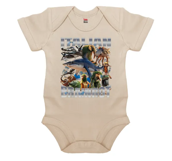 Italian Brainrot — Short-sleeve baby bodysuit, 0-18 months, natural (ecru), 100% organic cotton