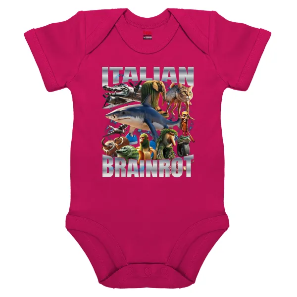 Italian Brainrot — Short-sleeve baby bodysuit, 0-18 months, PINK, 100% organic cotton