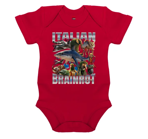 Italian Brainrot — Short-sleeve baby bodysuit, RED, 100% organic cotton